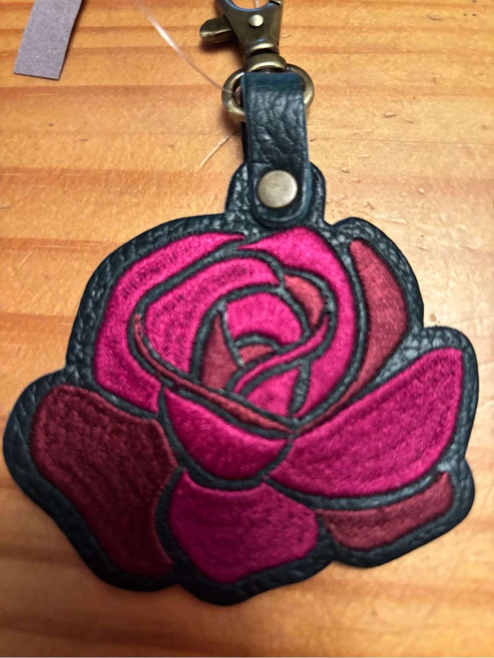 Portland Leather Fuchsia Rose Bag Charm - NEW